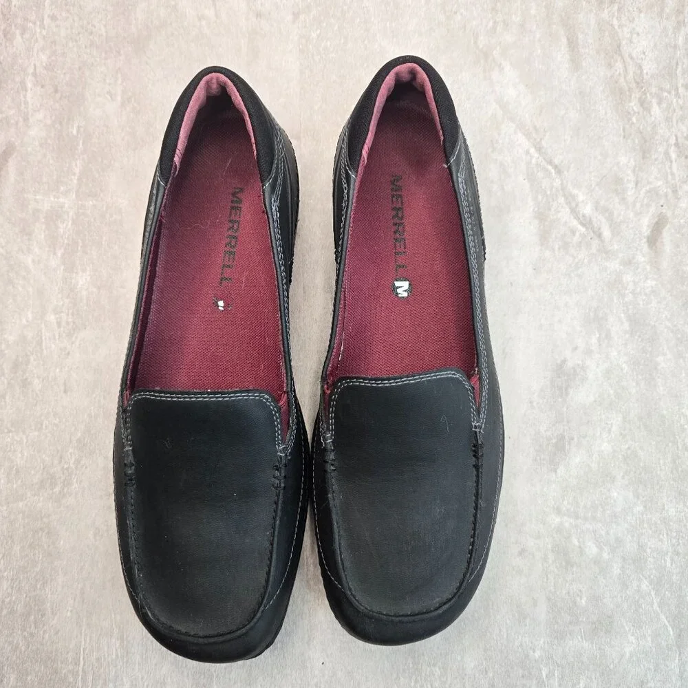 Merrell Square Toe Loafers Size 8 Leather Comfort Preppy Work Slip On Flat Shoes - Picture 2 of 10